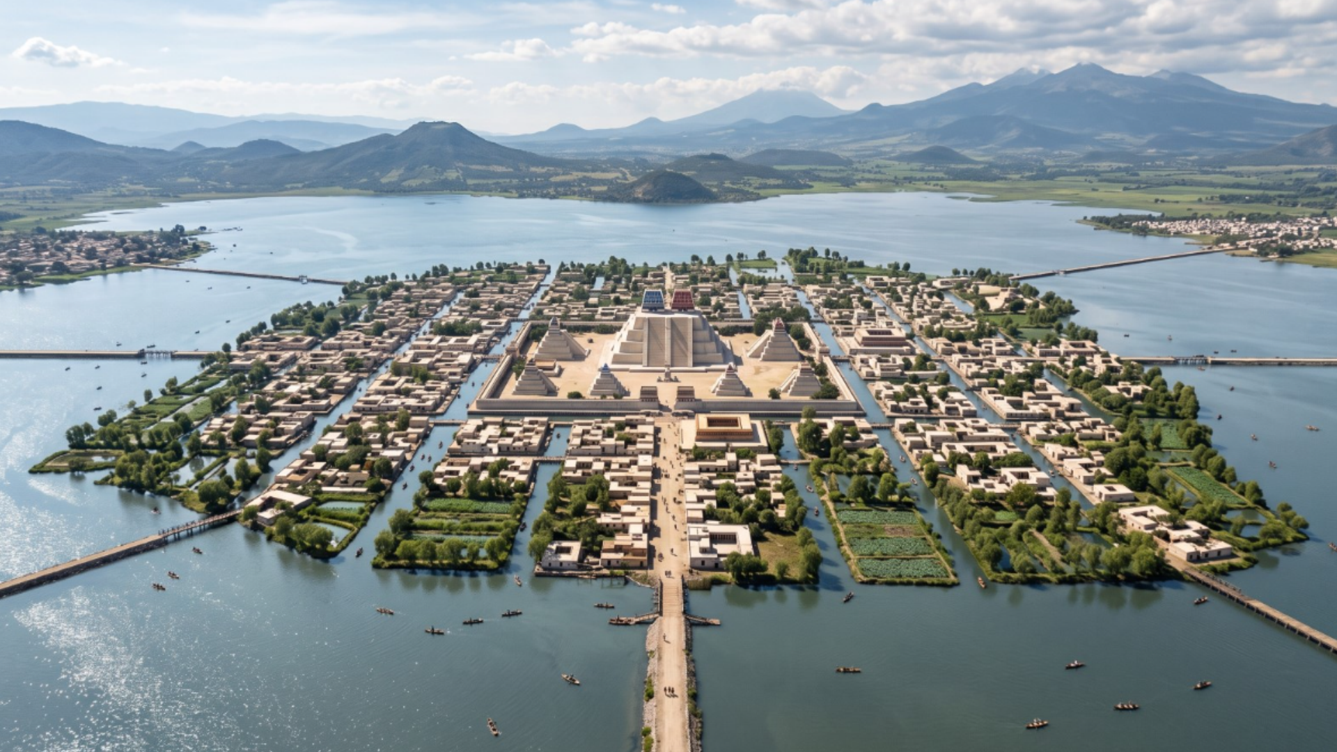 Tenochtitlan construida sobre el antiguo lago de Texcoco en el Valle de México